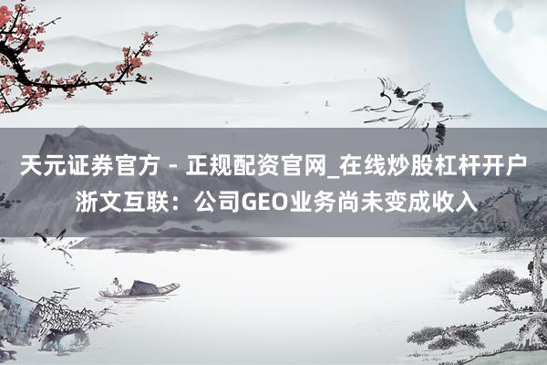 天元证券官方 - 正规配资官网_在线炒股杠杆开户 浙文互联：公司GEO业务尚未变成收入